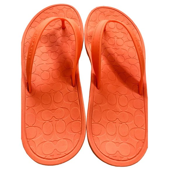 SOLD Coach Orange Rubber Flip Flop Sandals Size 7 - Picture 5 of 9